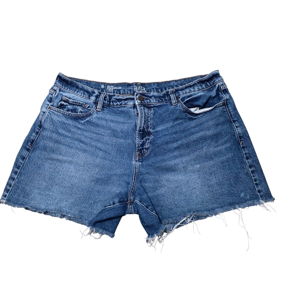 ANA A Womens Sz 16 High Rise Denim Boyfriend Shorts Blue Frayed Hem Festival